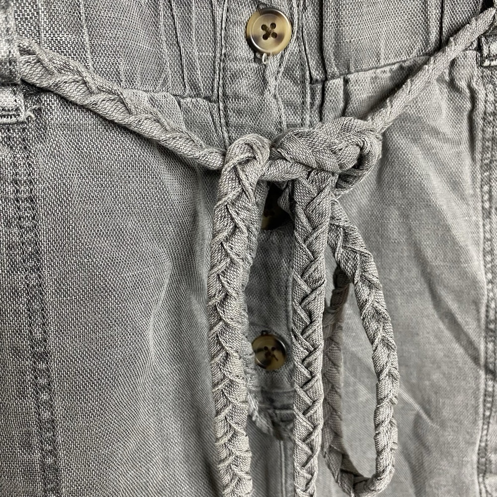 Nicole Miller New York Romper Sz L Linen Lyocell Blend Braided Belt Button Front - Picture 8 of 14